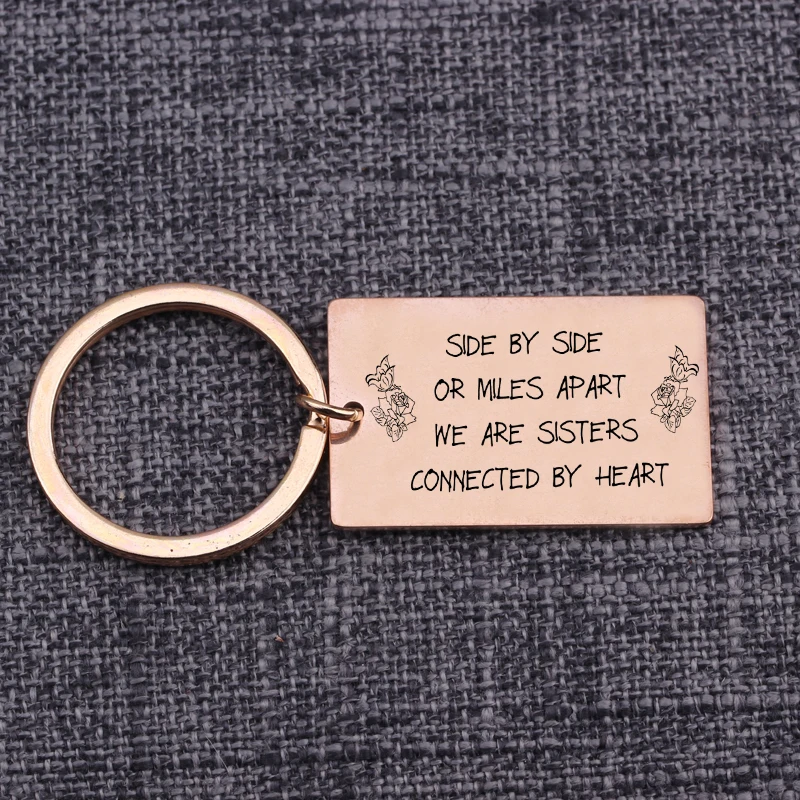 Side By Or Miles Apart We Are Sisters Connected Heart Engraved Keychain Key Tag For Best Friends Pendant | Украшения и аксессуары