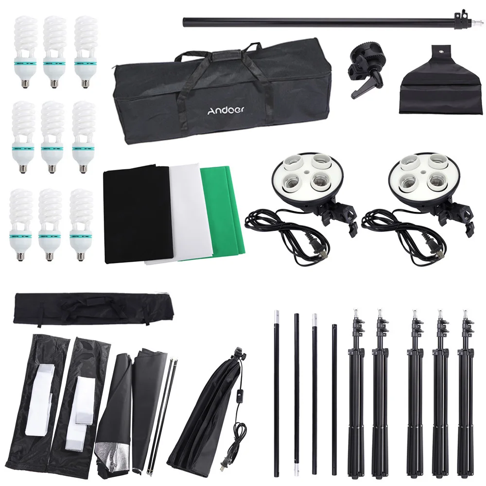 Andoer Photo Studio Kits 9*135W Photography lights Bulbs Softbox Light Stand Green Photo Backdrop Cantilever Stick Accessories
Andoer Photo Studio Kits 9*135W Photography lights Bulbs Softbox Light Stand Green Photo Backdrop Cantilever Stick Accessories