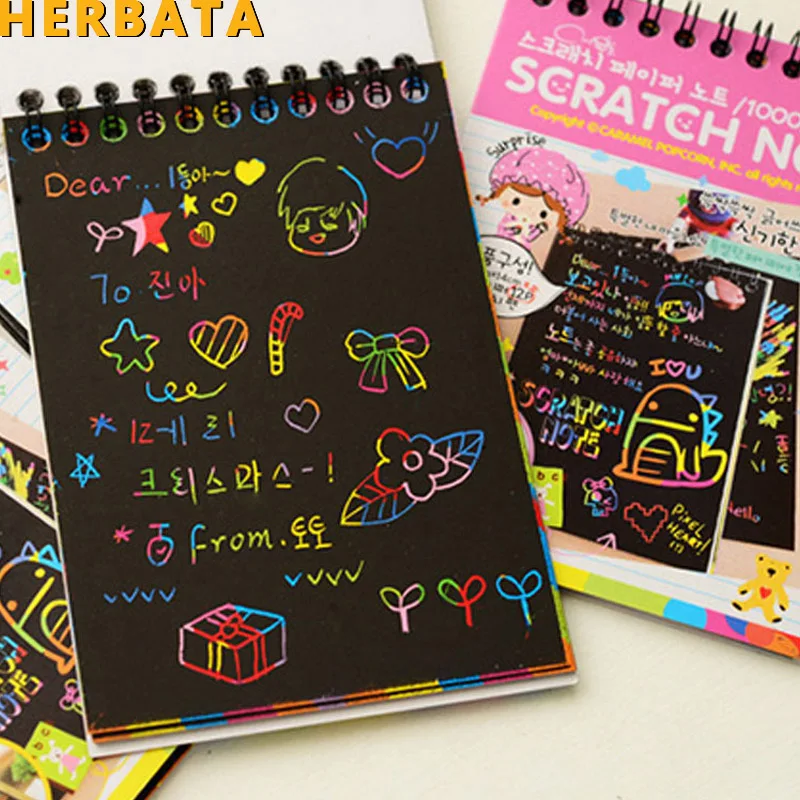 HERBATA Scratch note Black cardboard Creative DIY draw sketch notes for kids toy notebook zakka material Escolar School Supplies
HERBATA Scratch note Black cardboard Creative DIY draw sketch notes for kids toy notebook zakka material Escolar School Supplies