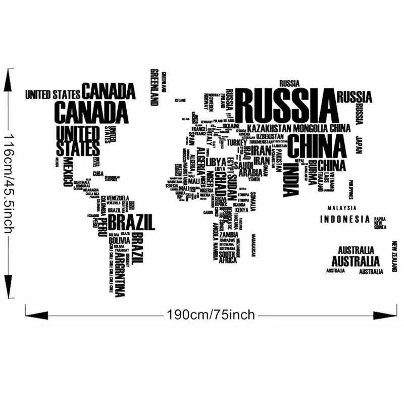 World Map Wall Sticker Text Kids Educational Maps Country Decal Wallpaper Mural Words Letter 116*190CM Classroom Home Decoration
World Map Wall Sticker Text Kids Educational Maps Country Decal Wallpaper Mural Words Letter 116*190CM Classroom Home Decoration