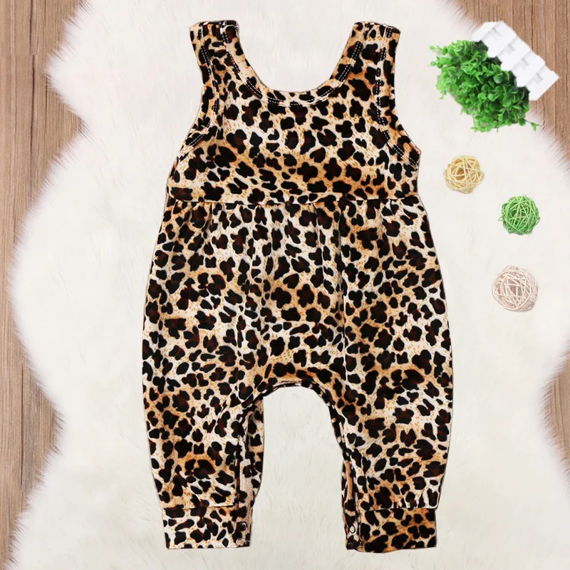 Summer Newborn Baby Girls Leopard Harem Romper Jumpsuit Playsuit Outfits Clothes