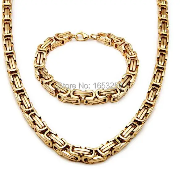One set Gold Huge 9mm stainless steel Fashion Byzatine Chain Link necklace + bracelet Set Men's Cool Jewelry set
One set Gold Huge 9mm stainless steel Fashion Byzatine Chain Link necklace + bracelet Set Men's Cool Jewelry set