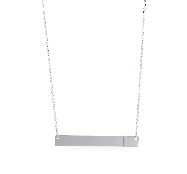 Silver Plated Horizontal Bar Stainless Steel 40cm Chain Necklace with Hand-stamped Personalization Initial Letter Pendant 1pcs | Украшения