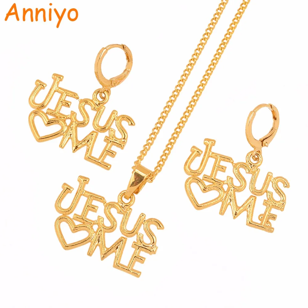Ожерелье с подвеской Anniyo с Иисусом, серьги для женщин, золотой цвет, религиозные украшения, Иисус, любовь, я, подарки #011810
Ожерелье с подвеской Anniyo с Иисусом, серьги для женщин, золотой цвет, религиозные украшения, Иисус, любовь, я, подарки #011810