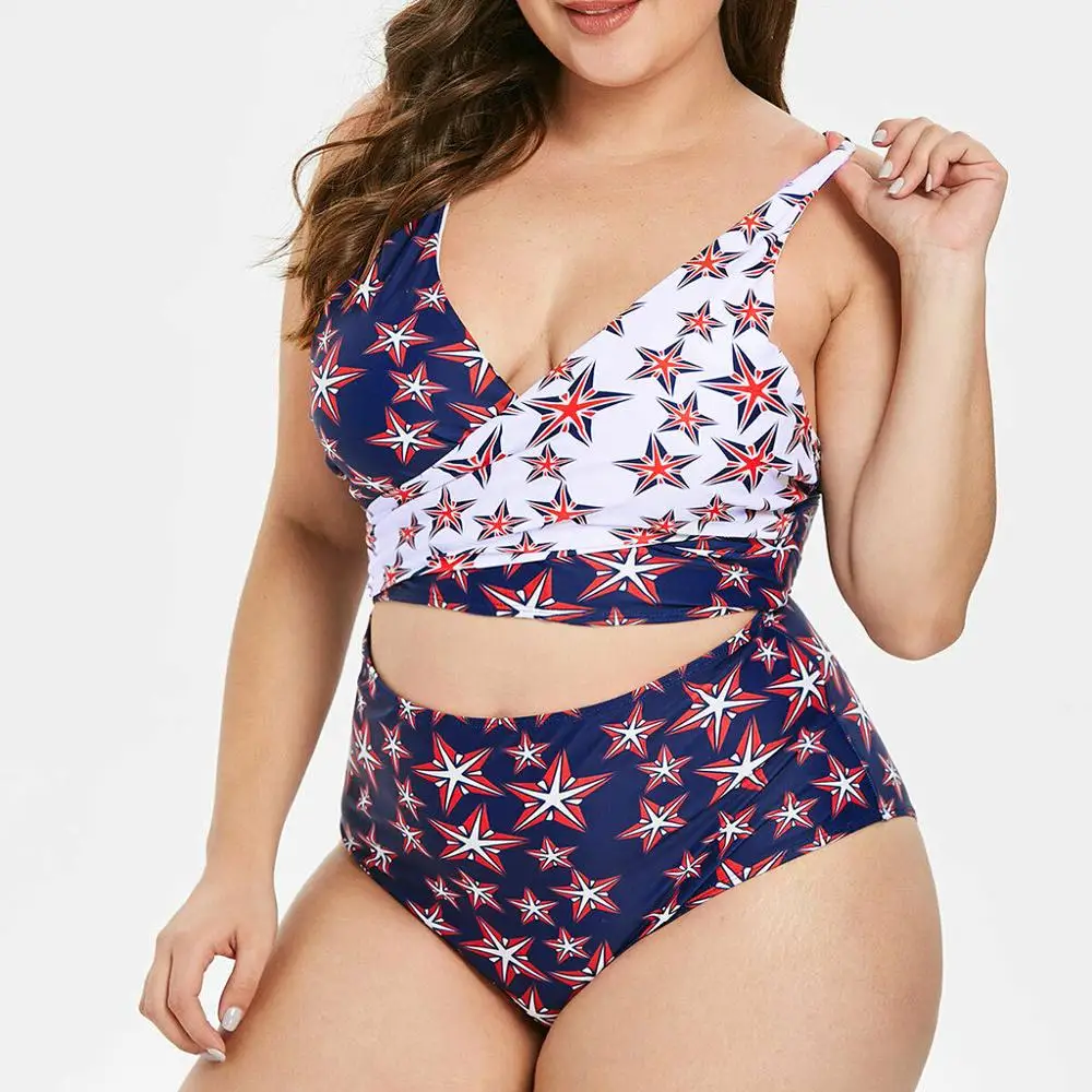 Модный женский пляжный комплект бикини с принтом флага 4 июля большие размеры