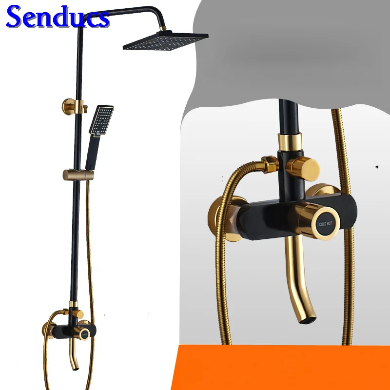 Senducs Luxury Space Aluminum Shower Set for Hot Sale Bathroom Shower System In-wall Mounted Black Gold Bath Shower Set
Senducs Luxury Space Aluminum Shower Set for Hot Sale Bathroom Shower System In-wall Mounted Black Gold Bath Shower Set
