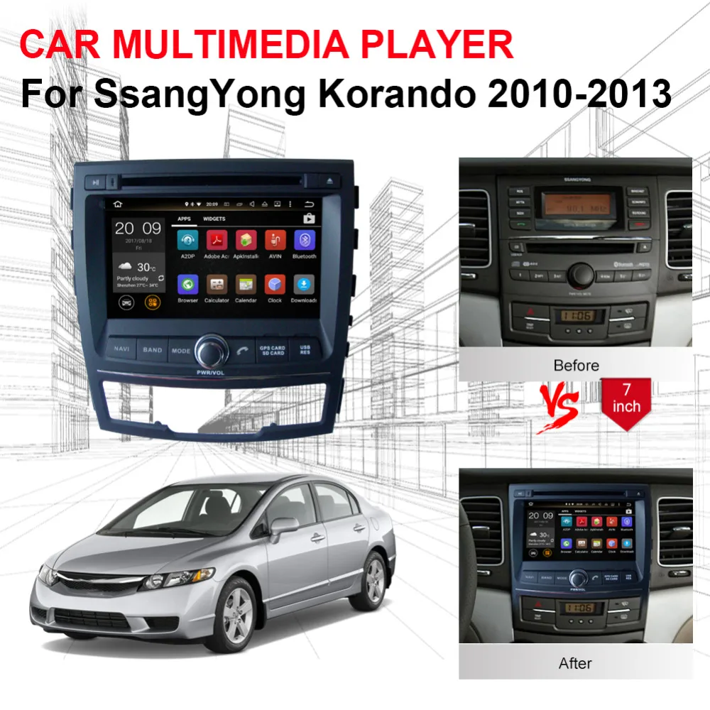 Автомобильный мультимедийный плеер SsangYong Korando 4 Гб ОЗУ Android 8 0 Восьмиядерный