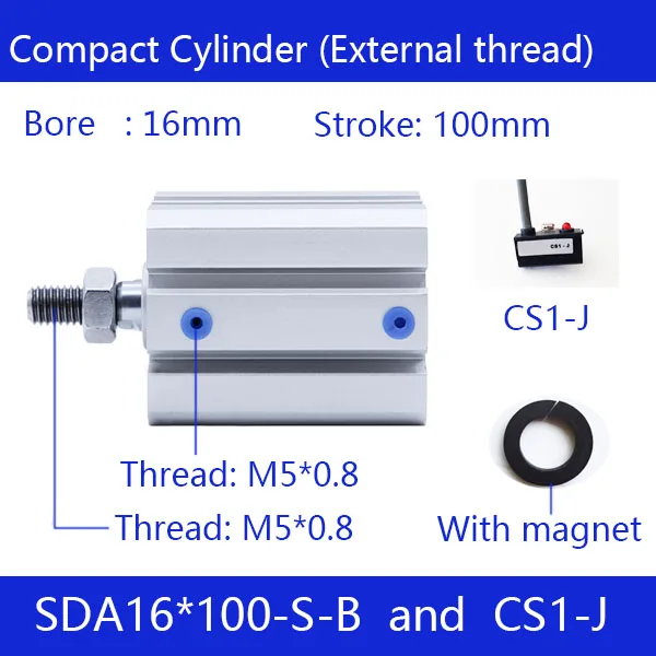 SDA16*100-B 16mm Bore 100mm Stroke External thread Compact Air Cylinders Dual Action Air Pneumatic Cylinder
SDA16*100-B 16mm Bore 100mm Stroke External thread Compact Air Cylinders Dual Action Air Pneumatic Cylinder