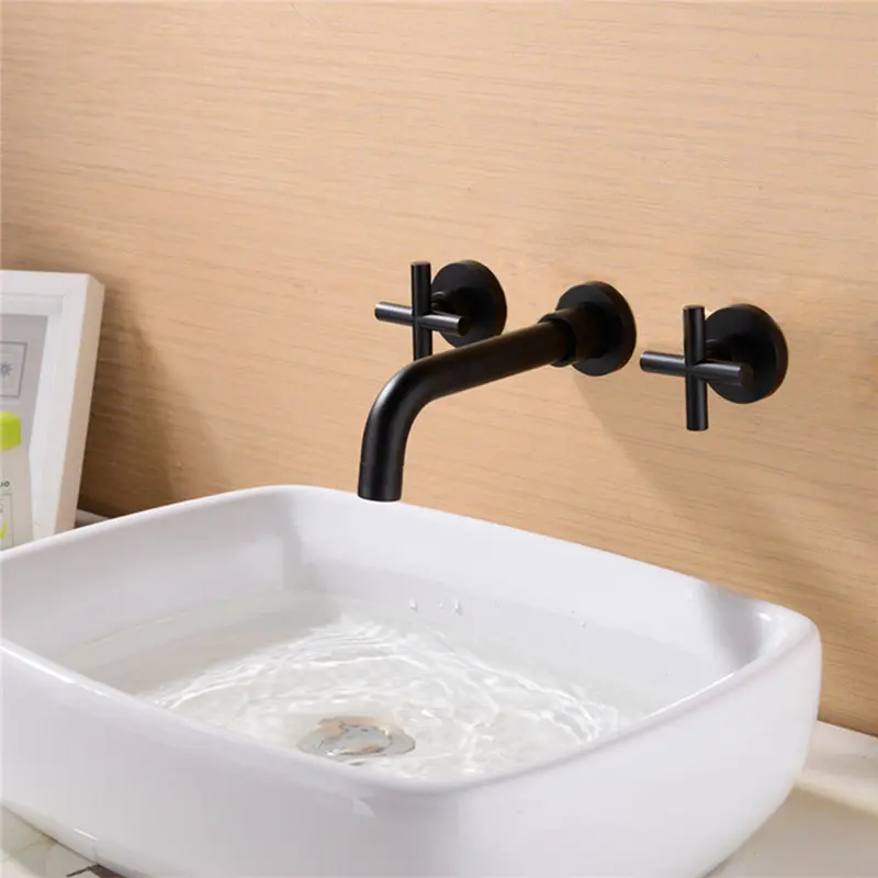 Bathroom Basin Faucet Wall Mounted Dual Handle 3 Holes In-Wall Hot & Cold Sink Mixer Tap Black/Chrome Basin Faucet Torneira
Bathroom Basin Faucet Wall Mounted Dual Handle 3 Holes In-Wall Hot & Cold Sink Mixer Tap Black/Chrome Basin Faucet Torneira
