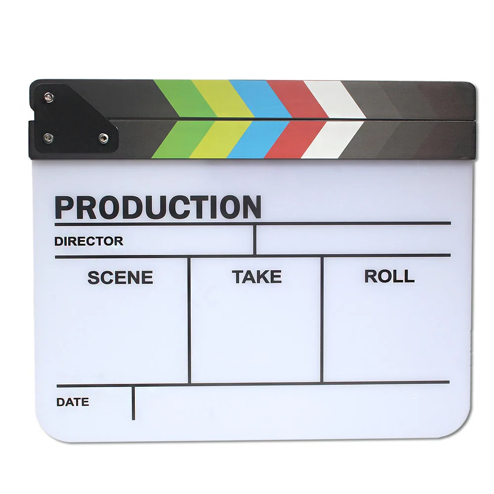 Outlets English Colorful Acrylic Clapperboard TV Film Movie Clapper Board 29.8*24.8cm Director Video Scene Slate Cut Action Prop
Outlets English Colorful Acrylic Clapperboard TV Film Movie Clapper Board 29.8*24.8cm Director Video Scene Slate Cut Action Prop