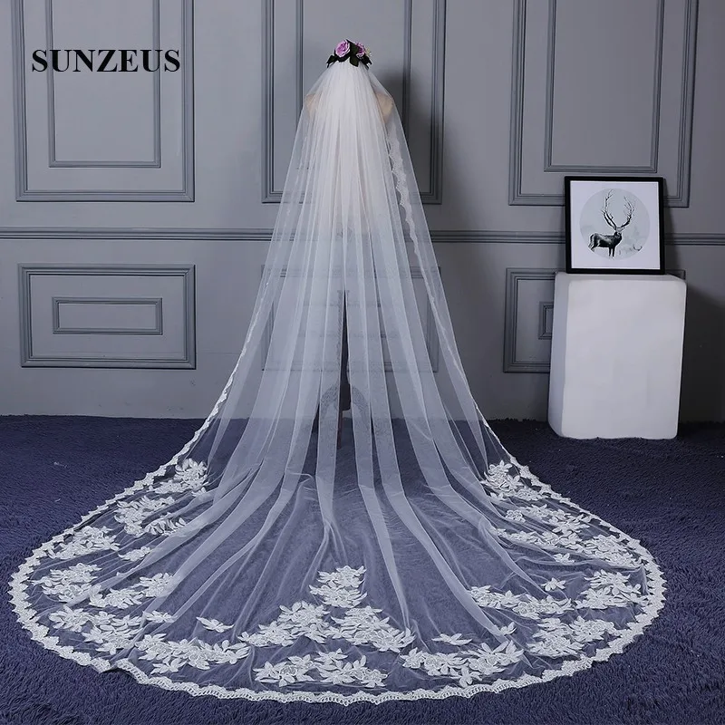 Cathedral Veil for Bridal Long Ivory Tulle Lace Appliques Wedding Accessories Around 4 Meters Wedding Veil velo de novia SBV21
Cathedral Veil for Bridal Long Ivory Tulle Lace Appliques Wedding Accessories Around 4 Meters Wedding Veil velo de novia SBV21