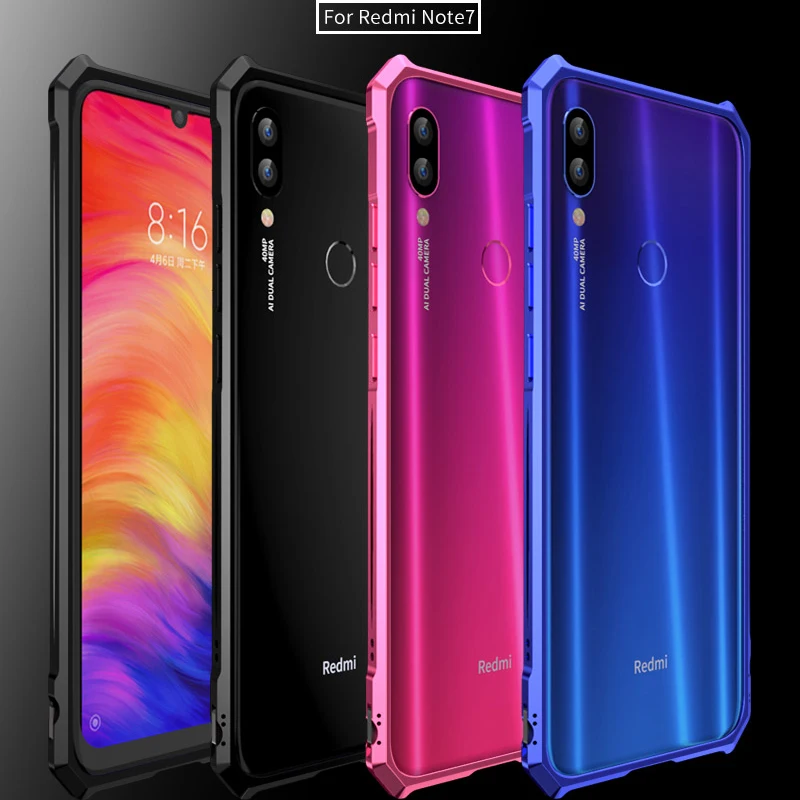 Чехол бампер для Redmi Note 7 Pro роскошный блестящий алюминиевый металлический каркас