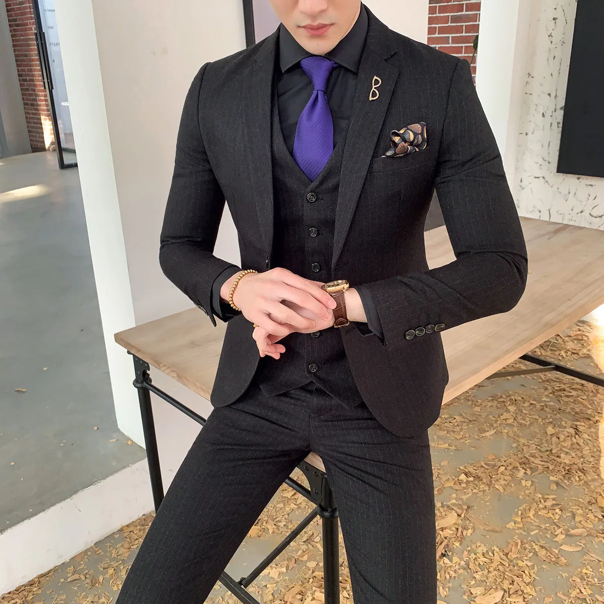 Trajes De Hombre De Vestir Slim Fit 3Pcs Sets Wedding Groomsmen Dress Male Striped Business to Formal Wear
Trajes De Hombre De Vestir Slim Fit 3Pcs Sets Wedding Groomsmen Dress Male Striped Business to Formal Wear