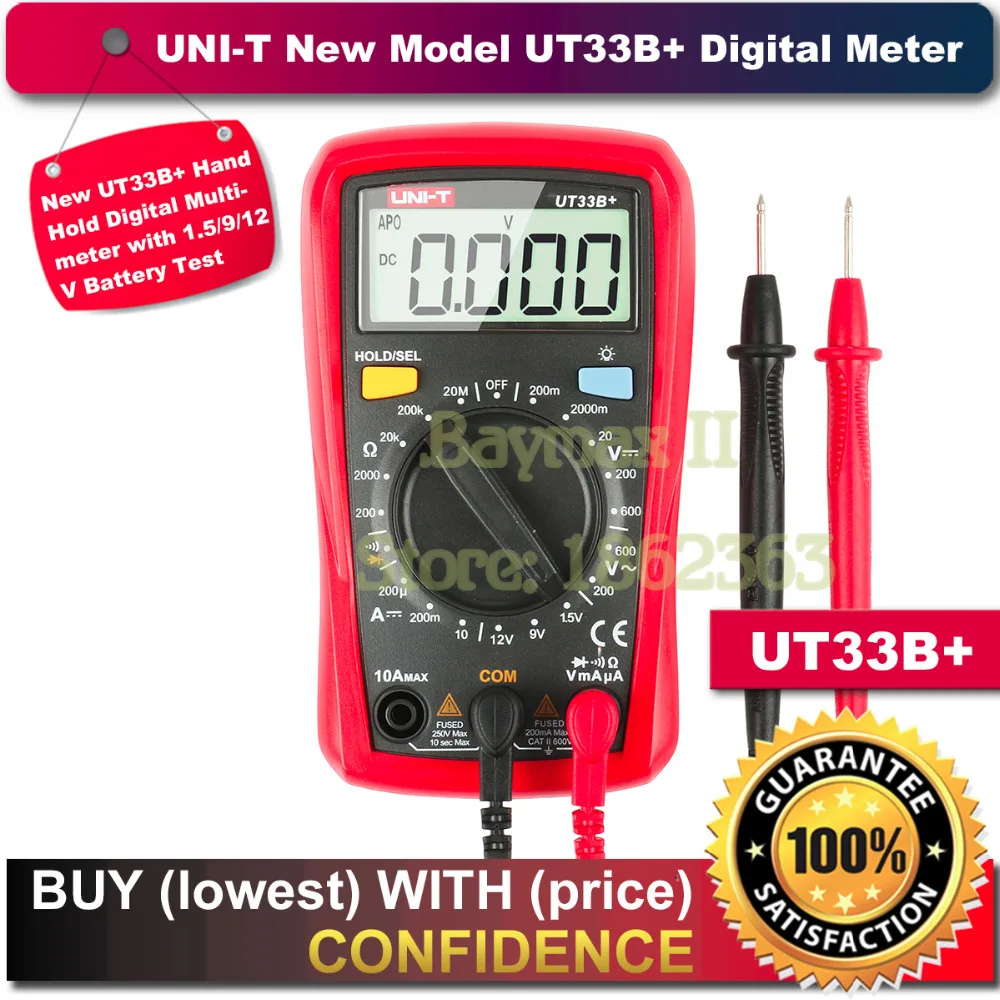 

UNI-T UT33B+ AC/DC Voltage Palm Size Digital Multimeter AC Current, Ohm, Diode, Continuity Tester with 1.5V/9V/12V Battery Test