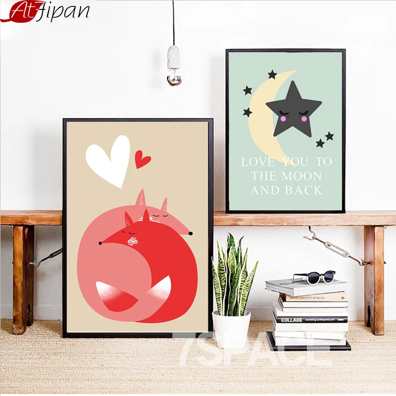 Atfipan No Frame Red Fox Couple Nordic Poster Wall Art Canvas Painting Cartoon Animal Moon Star Printed Nursery Room Home Decor
Atfipan No Frame Red Fox Couple Nordic Poster Wall Art Canvas Painting Cartoon Animal Moon Star Printed Nursery Room Home Decor