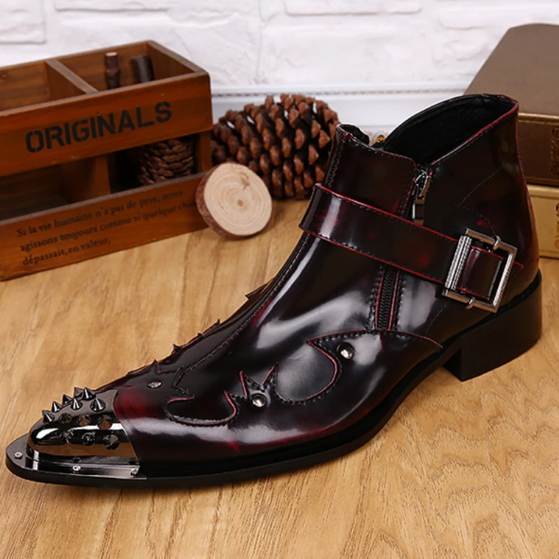 Christia Bella Punk Rivets Pointed Toe Men Motorcycle Boots Genuine Leather Buckle Men Ankle Boots Plus Size Cowboy Short Boots
Christia Bella Punk Rivets Pointed Toe Men Motorcycle Boots Genuine Leather Buckle Men Ankle Boots Plus Size Cowboy Short Boots