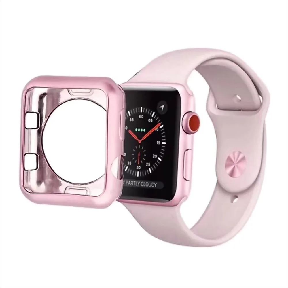 Мягкий Силиконовый ТПУ цветной гальванический защитный чехол для Apple Watch Series 3/2/1 38