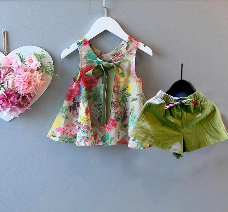2 шт./комплект детское платье с цветочным принтом и V-образным вырезом | Детская