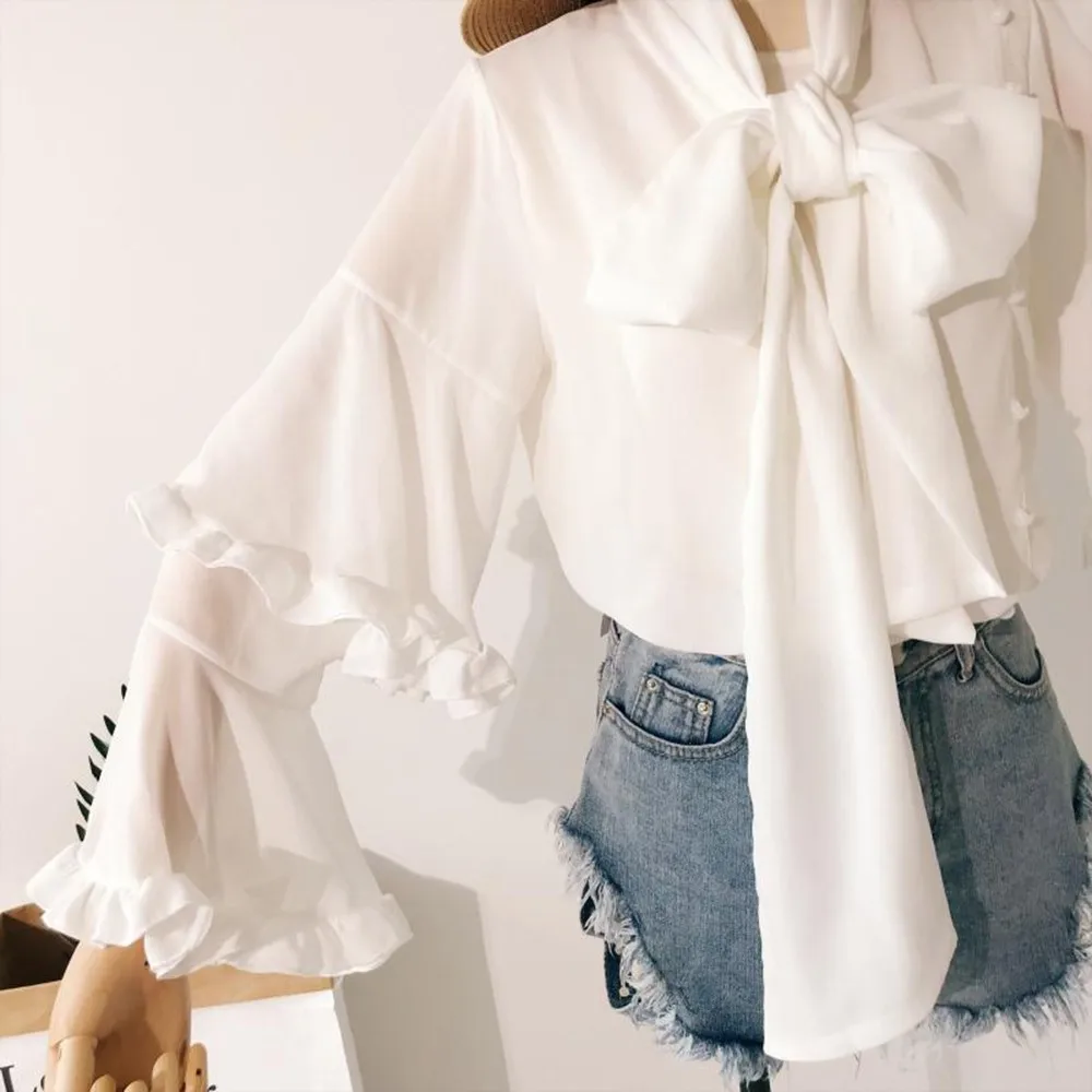 Loose Fairy Blouse White Women Fashion Autumn Nice Korean Top Long Sleeve Ruffled Sleeve Skinny Bow Elegant Clothing Girls Shirt
Loose Fairy Blouse White Women Fashion Autumn Nice Korean Top Long Sleeve Ruffled Sleeve Skinny Bow Elegant Clothing Girls Shirt