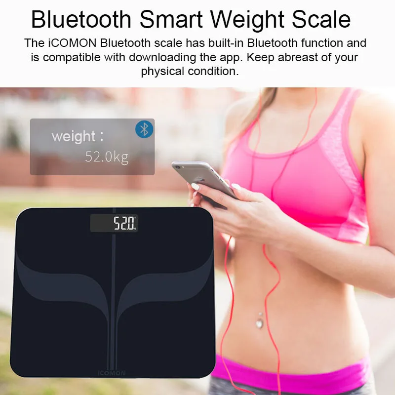 ICOMON весы для тела напольные смарт ванной с Bluetooth бытовой человеческий вес mi ЖК