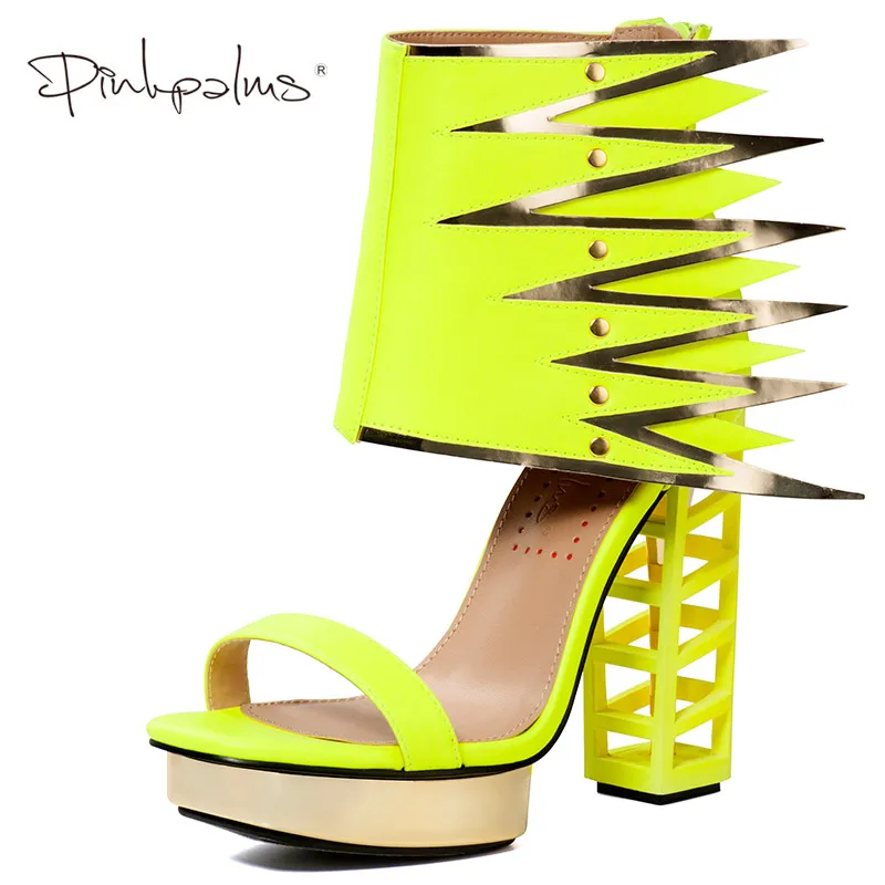 Pink Palms Summer Shoes Women High Heels Fretwork Heels Metallic Platform Sandals Strange Square Heel with Wing Neon Yellow
Pink Palms Summer Shoes Women High Heels Fretwork Heels Metallic Platform Sandals Strange Square Heel with Wing Neon Yellow