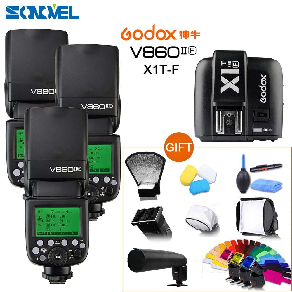 Godox V860II 3*V860II-F Flash Speedlite Li-ion Battery GN60 TTL HSS 1/8000s Flash Fast E-TTL HSS + X1T-F Trigger For Fujifilm
Godox V860II 3*V860II-F Flash Speedlite Li-ion Battery GN60 TTL HSS 1/8000s Flash Fast E-TTL HSS + X1T-F Trigger For Fujifilm