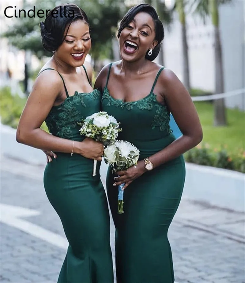 Cinderella African Spaghetti Straps Lace Applique Crystal Satin Mermaid Bridesmaid Gowns Sexy Zipper Back Bridesmaid Dresses
Cinderella African Spaghetti Straps Lace Applique Crystal Satin Mermaid Bridesmaid Gowns Sexy Zipper Back Bridesmaid Dresses