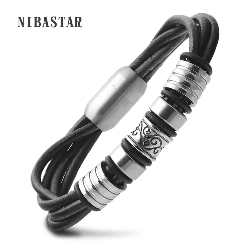 Rock Style Genuine Leather Men Bracelet & Bangle Black Titanium Bracelet Fashion Wrap Braclet with Delicate Clasp
Rock Style Genuine Leather Men Bracelet & Bangle Black Titanium Bracelet Fashion Wrap Braclet with Delicate Clasp