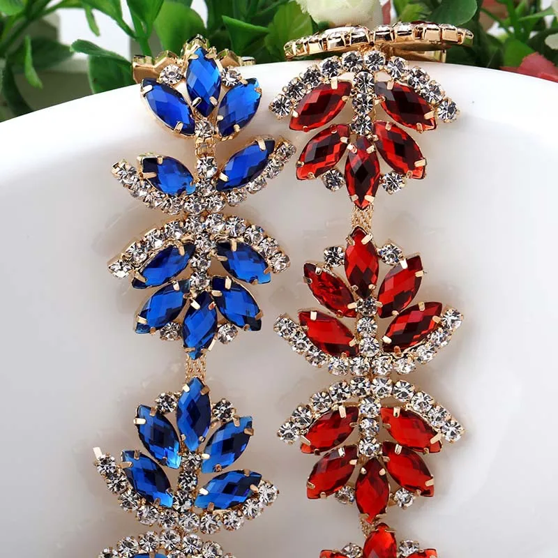 

1yard Colorful Crystal Rhinestone Cup Chain Applique Embellishment Trims For Bridal Wedding Costume Sewing