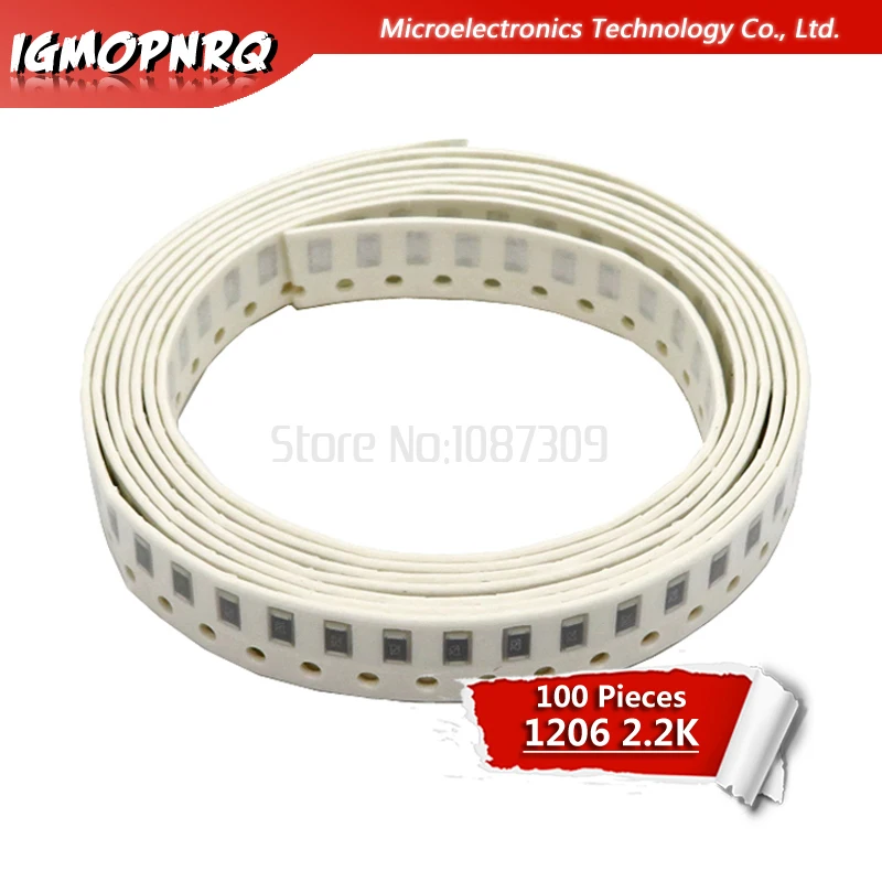 100 шт 1206 SMD резистор 5% 2 K ohm Чип 0 25 W 1/4W 2K2 222 | Электронные компоненты и
