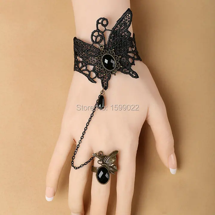 Elegant Black Lace Butterfly Charm Bracelets for Women Young Girls Classic Wristband Gothic Hand Jewelry with Ring
Elegant Black Lace Butterfly Charm Bracelets for Women Young Girls Classic Wristband Gothic Hand Jewelry with Ring