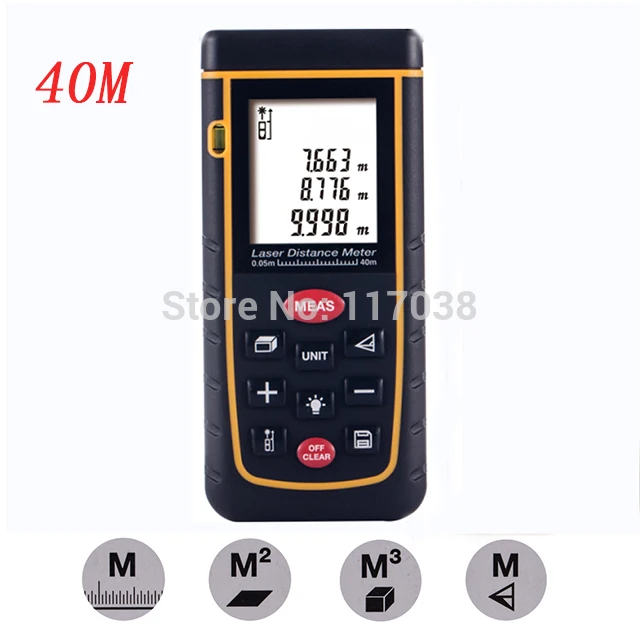 

Self-calibration Level Bubble 0.05~40m 0.16 to 131ft Handheld Digital Laser Distance Meter Measurer Range Finder with M/In/Ft