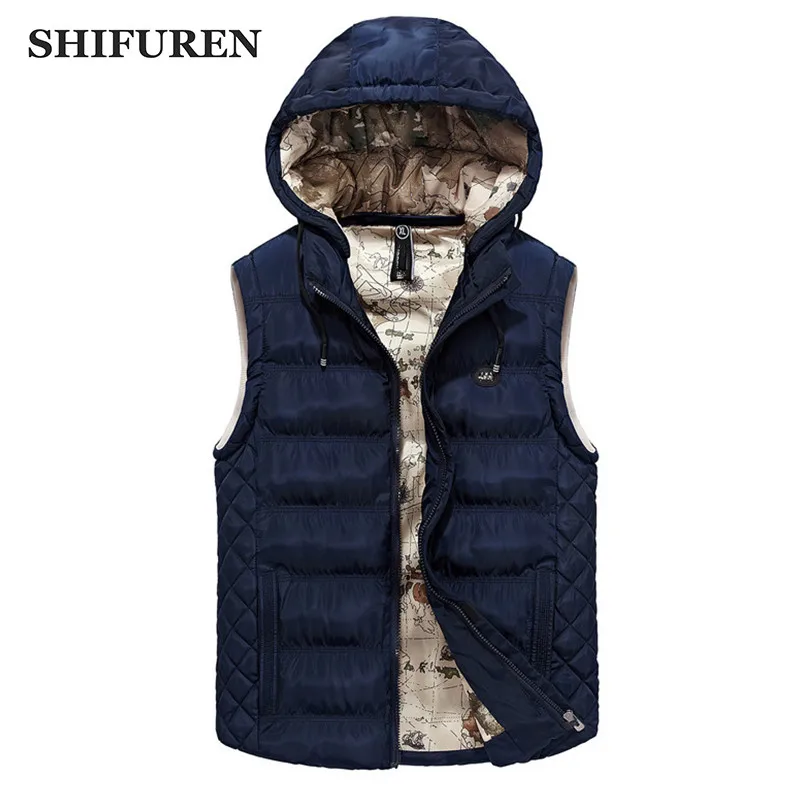 SHIFUREN Men Winter Thicken Vest Hooded Casual Sleeveless Waistcoat Male Warm Outerwear Jacket Hat Detachable Size L-XXXL
SHIFUREN Men Winter Thicken Vest Hooded Casual Sleeveless Waistcoat Male Warm Outerwear Jacket Hat Detachable Size L-XXXL