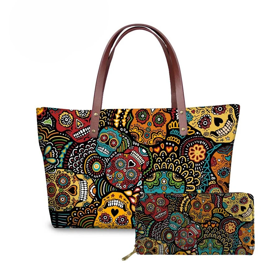 NOISYDESIGNS Handbag&Wallet Women Sugar Skull Printing 2pcs/set Handbags Ladies Fashion Shoulder Tote Bag for Females Hand Bag
NOISYDESIGNS Handbag&Wallet Women Sugar Skull Printing 2pcs/set Handbags Ladies Fashion Shoulder Tote Bag for Females Hand Bag