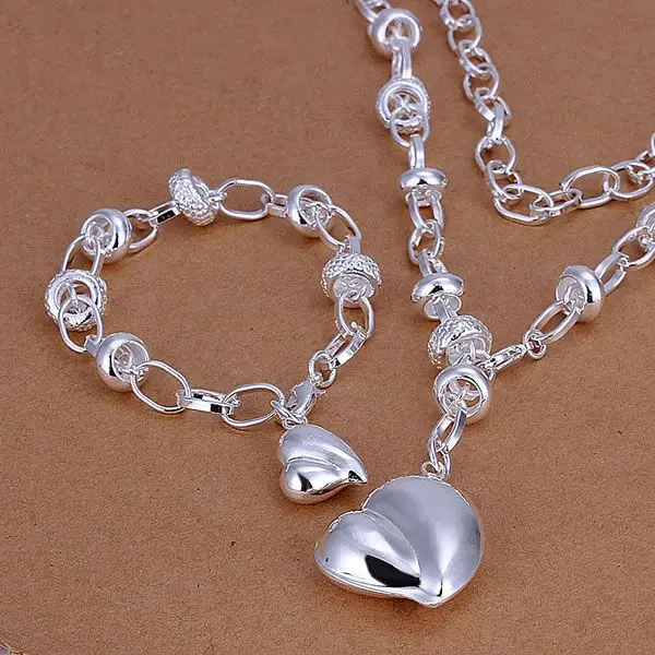 S014 Fine Silver Color Wholesale Jewelry Sets for Women Girl Hot Sale S925 Charms Fashion Bracelets Necklaces Peach Heart
S014 Fine Silver Color Wholesale Jewelry Sets for Women Girl Hot Sale S925 Charms Fashion Bracelets Necklaces Peach Heart