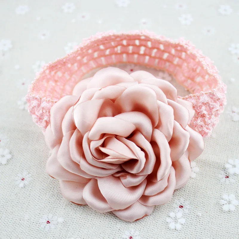 

23 colors big size burned satin flowers kids headbands rosette chiffon peony Knitted hair band large Dancing Flower