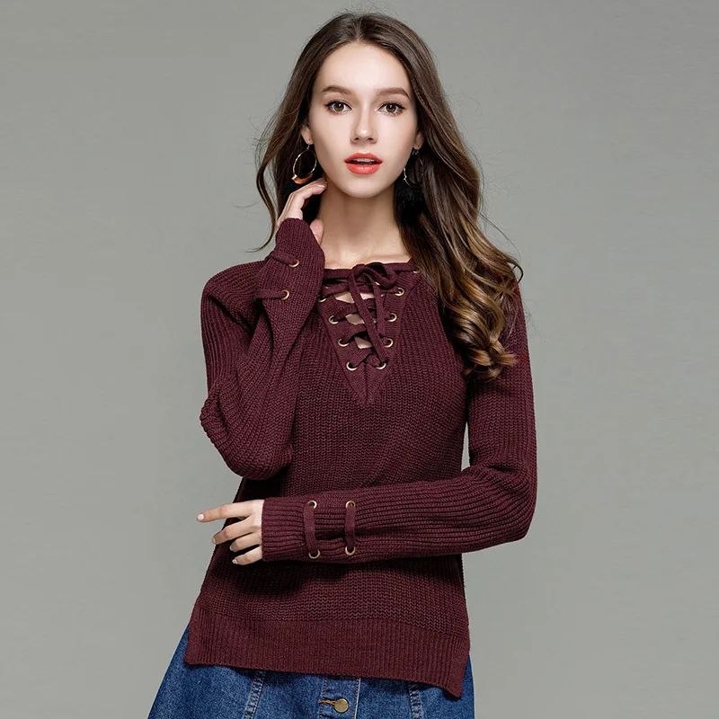 New Autumn Winter Fashion long Sleeve V Neck Knitted Sweater Womens Lace up Pullover Sexy Jumper Casual Loose Knitwear
New Autumn Winter Fashion long Sleeve V Neck Knitted Sweater Womens Lace up Pullover Sexy Jumper Casual Loose Knitwear