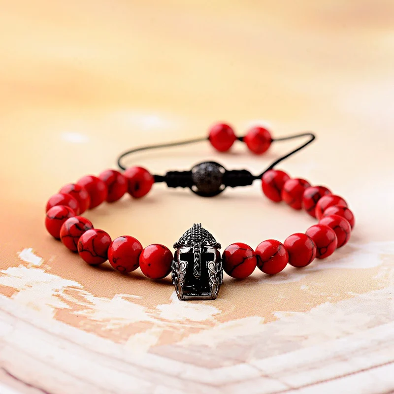 OIQUEI Black Cubic Zirconia Helmet&Balls Charms Bracelet Men Red Natural Stone Braided Macrame Jewelry pulsera hombre | Украшения и