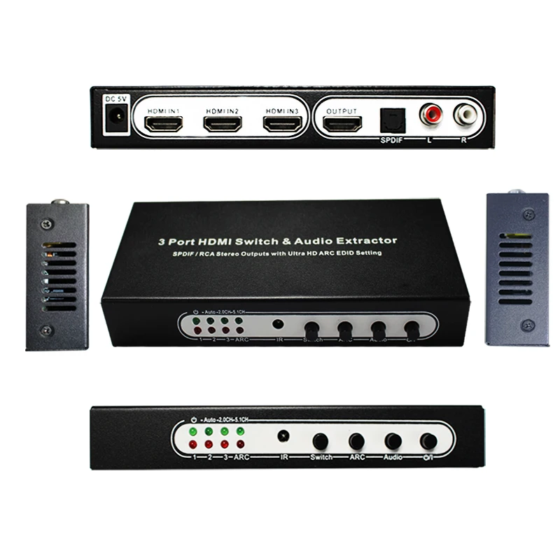 HDMI переключатель коробка 3 в 1 выход аудио экстрактор оптический SPDIF & RCA L/R и ИК