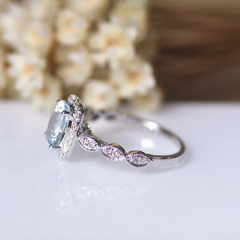 DUPUY Engagement Ring 6 * 8mm 1.4ct Oval Cut High End Blue Aquamarine Ring 14K White Gold Lady Elegant Refined Jewelry D180076
DUPUY Engagement Ring 6 * 8mm 1.4ct Oval Cut High End Blue Aquamarine Ring 14K White Gold Lady Elegant Refined Jewelry D180076