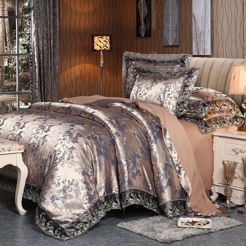 4 Pieces Silver Brown Luxury Satin Cotton Lace Bedding sets Double Queen King size bedding duvet cover bed sheet set 36
4 Pieces Silver Brown Luxury Satin Cotton Lace Bedding sets Double Queen King size bedding duvet cover bed sheet set 36
