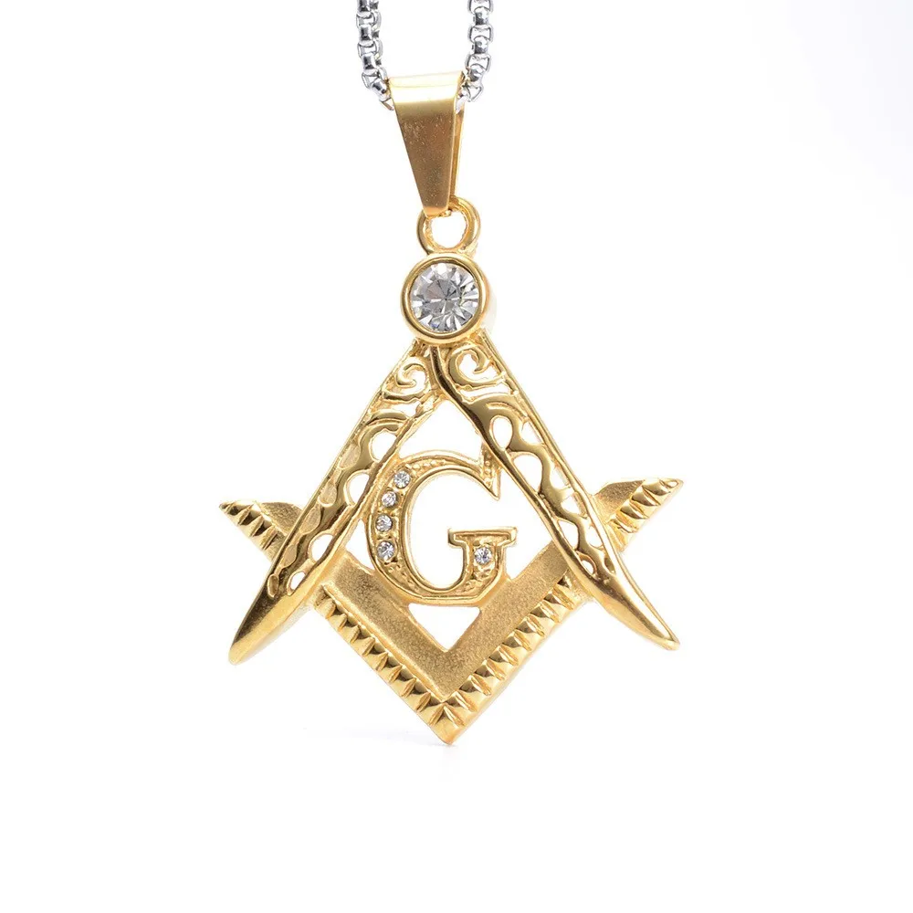 Фото Ожерелья на металлической цепочке из титановой стали с подвесками в стиле панк и символикой масонства.