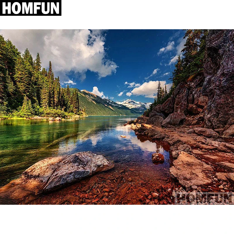 Набор для алмазной вышивки HOMFUN A01556, алмазная живопись «лесной поток» с полными квадратными/круглыми стразами 5D, домашний декор