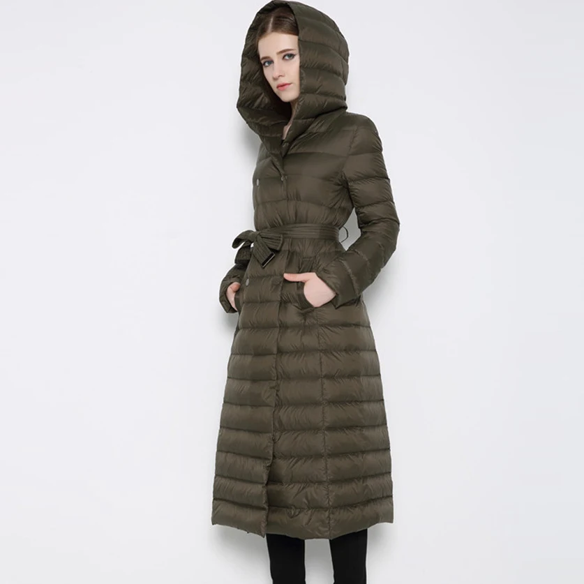 Ultra Light Long Down Coats Women Casual Hooded Slim Double Breasted Sashes Down Jackekts Ladies White Duck Down Outwears FP1648
Ultra Light Long Down Coats Women Casual Hooded Slim Double Breasted Sashes Down Jackekts Ladies White Duck Down Outwears FP1648
