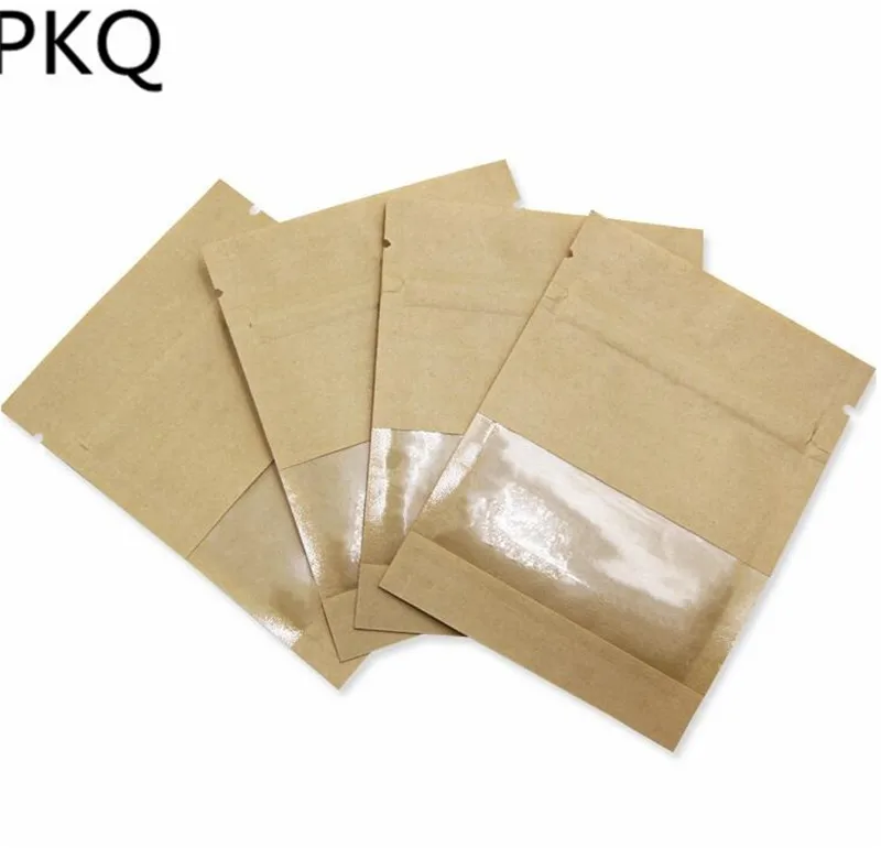 High Quality Zip Lock Kraft Paper Bag with Clear Window Small Stand up Snack/Tea/Nuts Storage Pouches 100pcs | Дом и сад