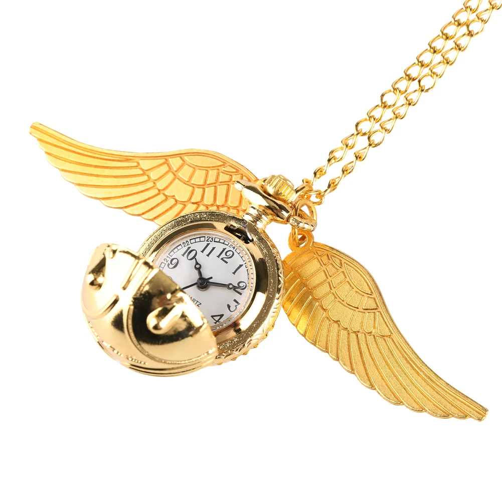 Top Luxury Golden Smooth Snitch Ball Pocket Watch Tiny Wings Necklace Pendant Clock Gifts for Kids Children reloj | Наручные часы