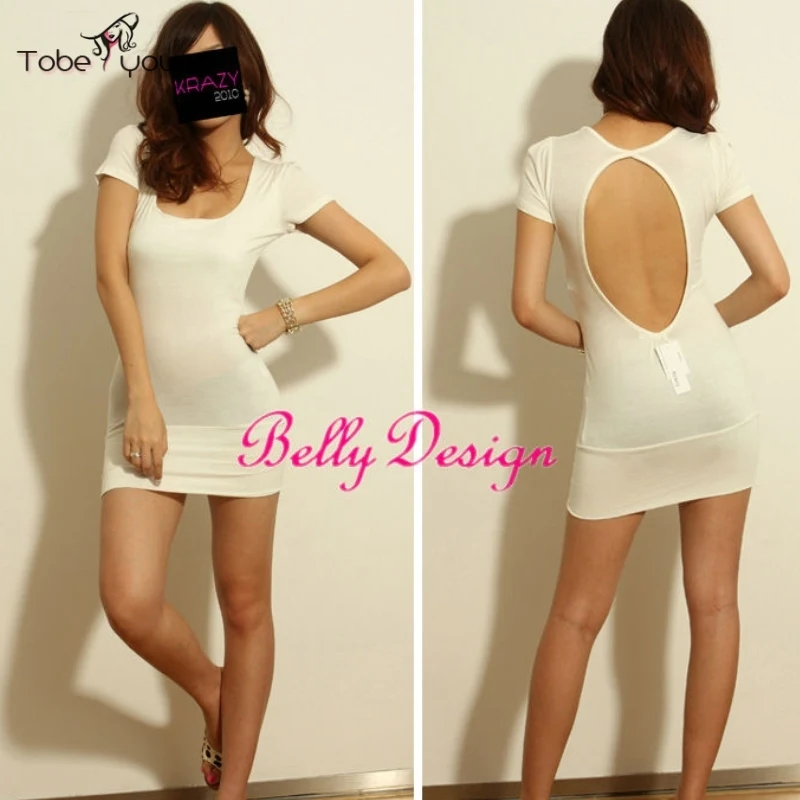 Сексуальный белый спинки bodycon mini dress женщины с коротким рукавом low cut стретч