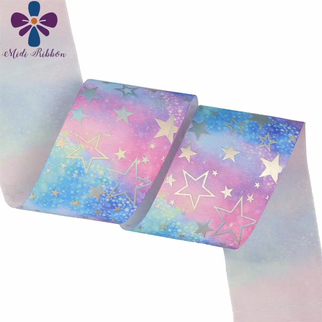 3"75mm Little Star Silver Hologram Foil Gradient Color Galaxy Jeans Printed Grosgrain Ribbon Denim Like DIY Xmas 50yards/roll
3"75mm Little Star Silver Hologram Foil Gradient Color Galaxy Jeans Printed Grosgrain Ribbon Denim Like DIY Xmas 50yards/roll
