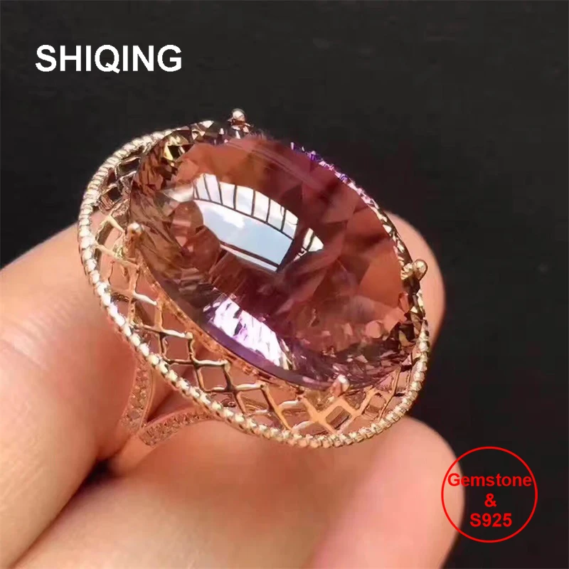 SHIQING Bolivian Nature Ametrine 925 sterling silver mash engagement big nobel ring for women
SHIQING Bolivian Nature Ametrine 925 sterling silver mash engagement big nobel ring for women