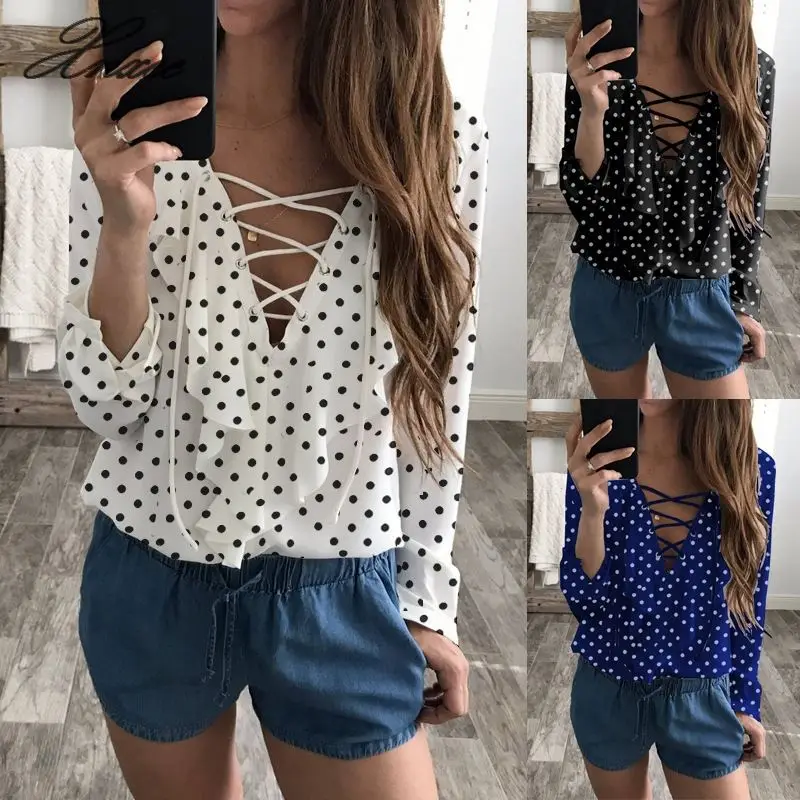 2020 explosion models V-neck wear rope ruffled long-sleeved pullover shirt polka dot shirt chiffon shirt
2020 explosion models V-neck wear rope ruffled long-sleeved pullover shirt polka dot shirt chiffon shirt